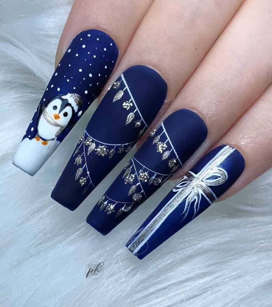 Blue Penguin Nails