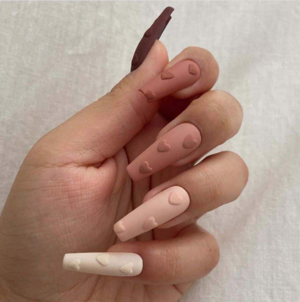 Matte Heart Embossed Nails