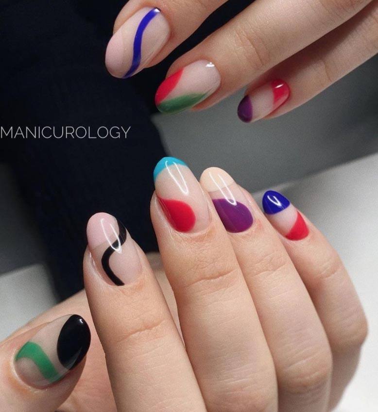 Solid Colours Abstract Geometric Nail Art 