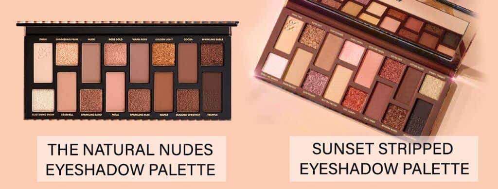 comparing sunset stripped and natural nudes palettes