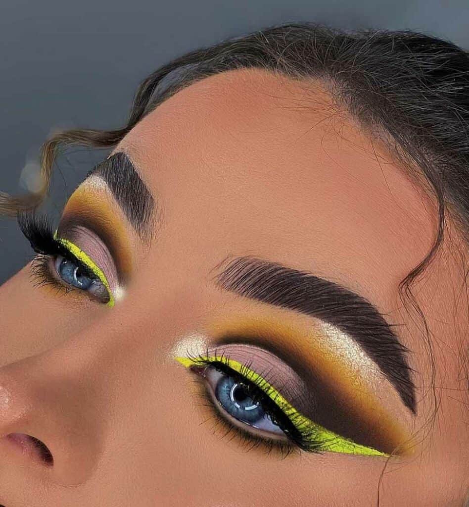 Smokey eye with florescent yellow liner