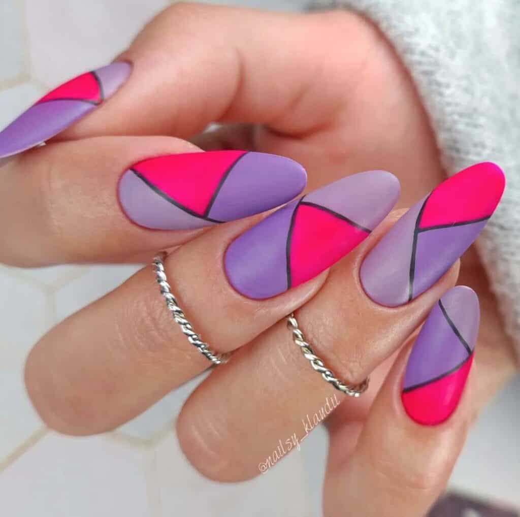 Geometric Purple & Pink Nails