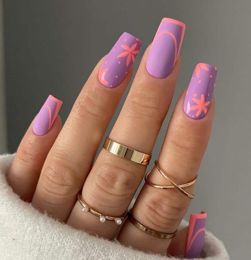 Pink and Purple Floral Nails