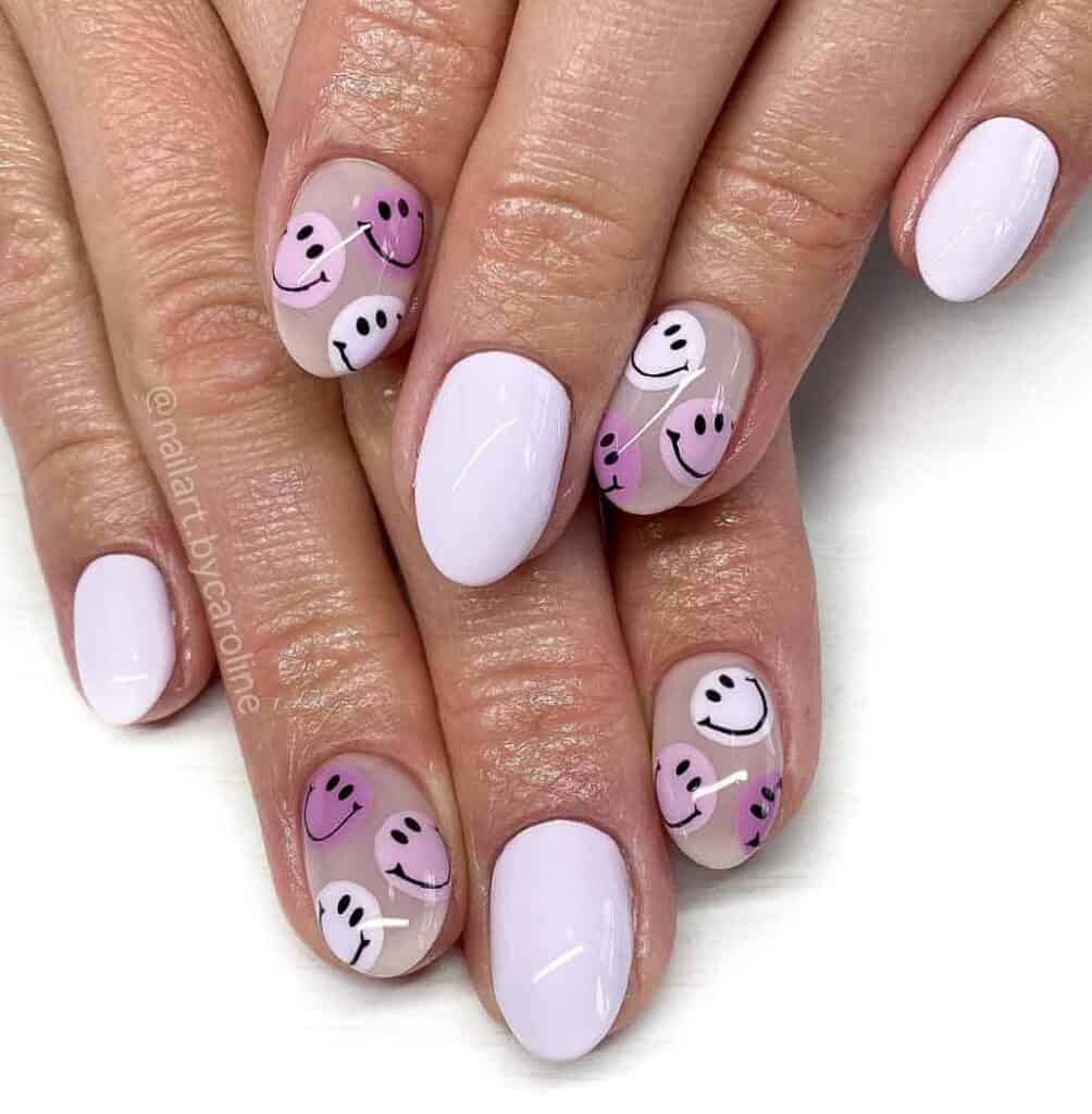 Purple Smiley Face Nails