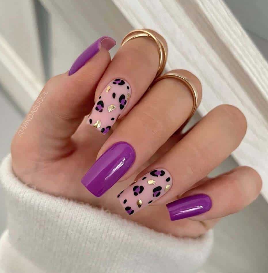Leopard Print Purple Nails