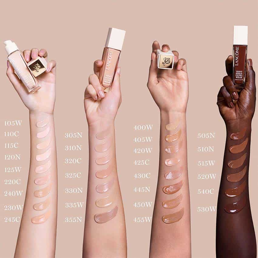 Lancôme Teint Idole Ultra Care & Glow Wear Foundation swatches