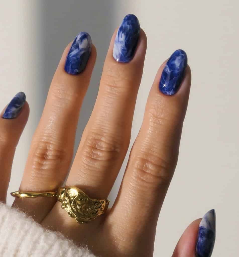 Blue Marbled Nails