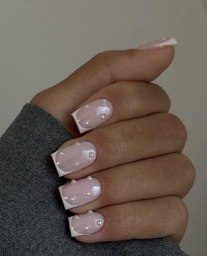 Short Square Pearl Nails