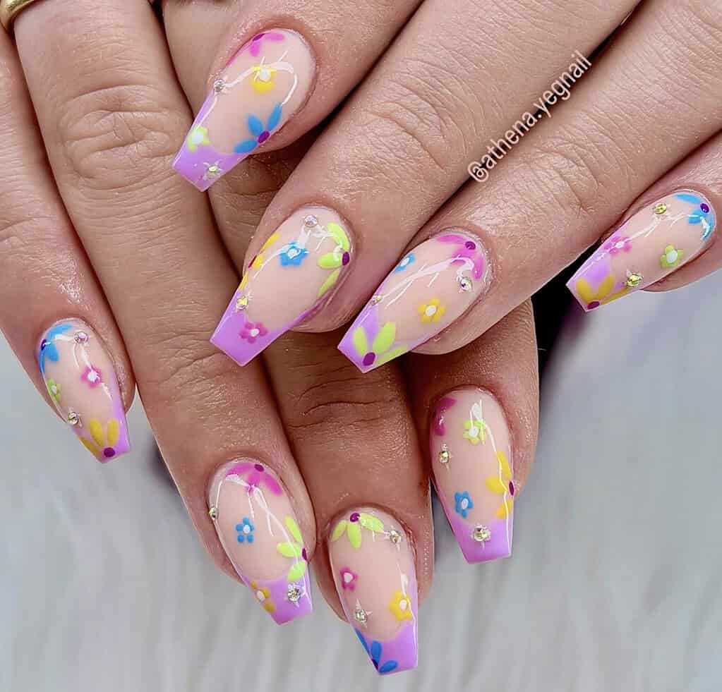 Purple Floral Nails