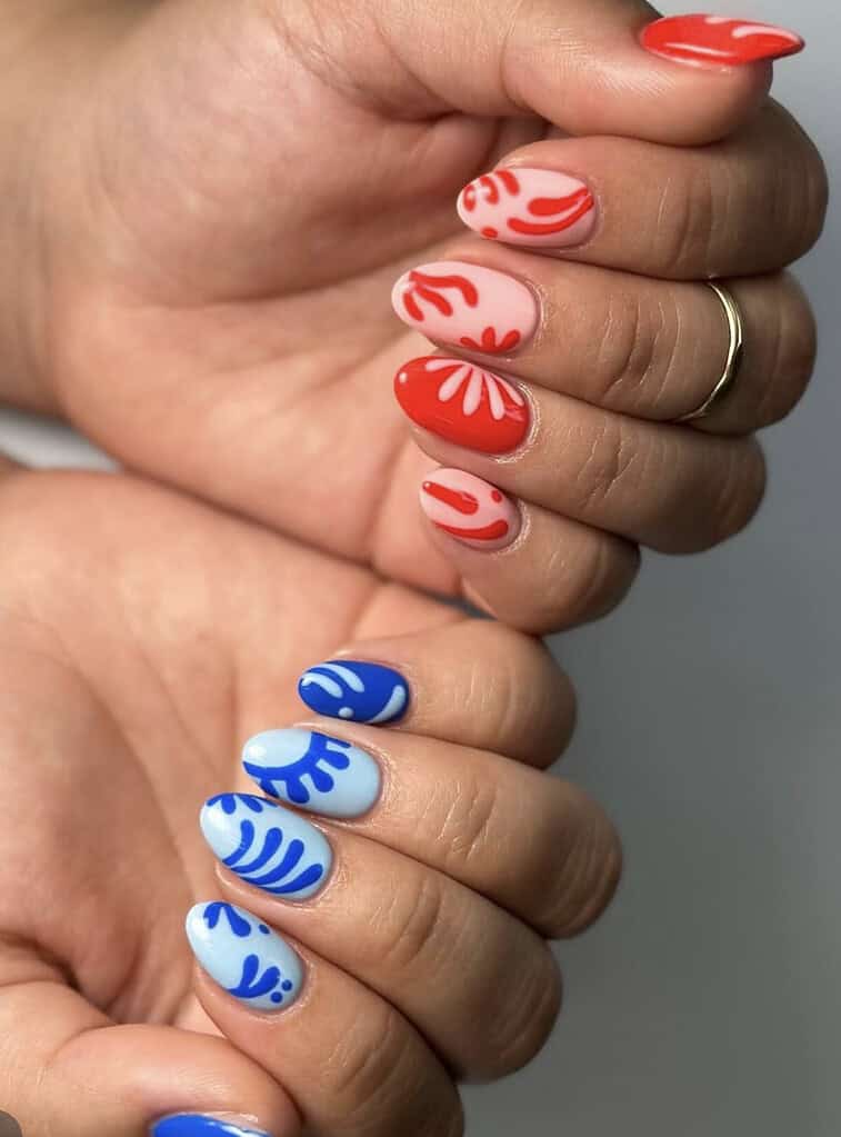 Red & Blue Abstract Nails