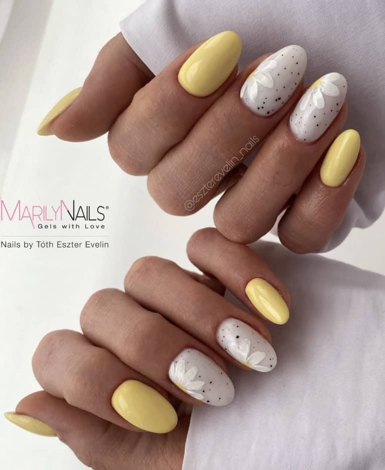 Yellow and White Floral Nails