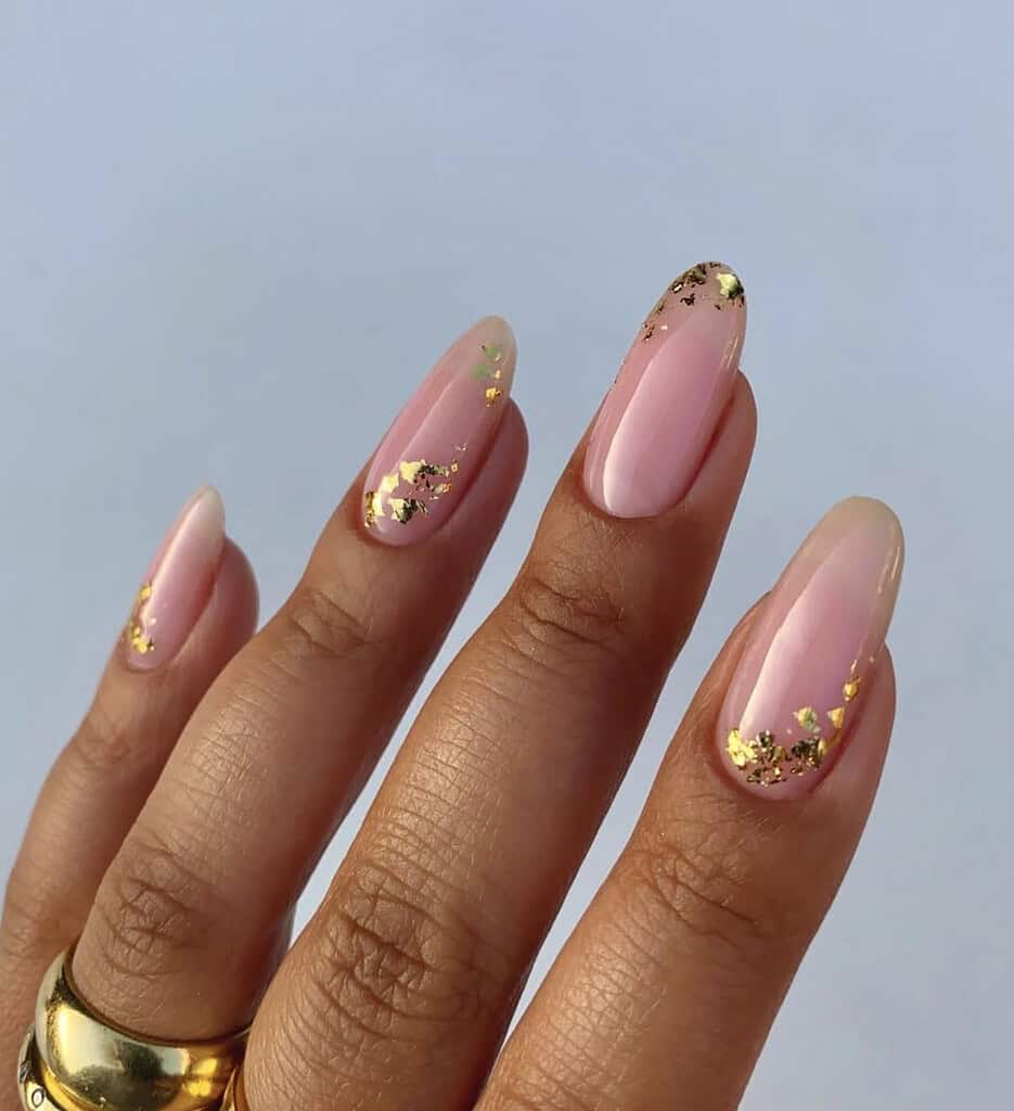 Nude Nails with Gold Foil