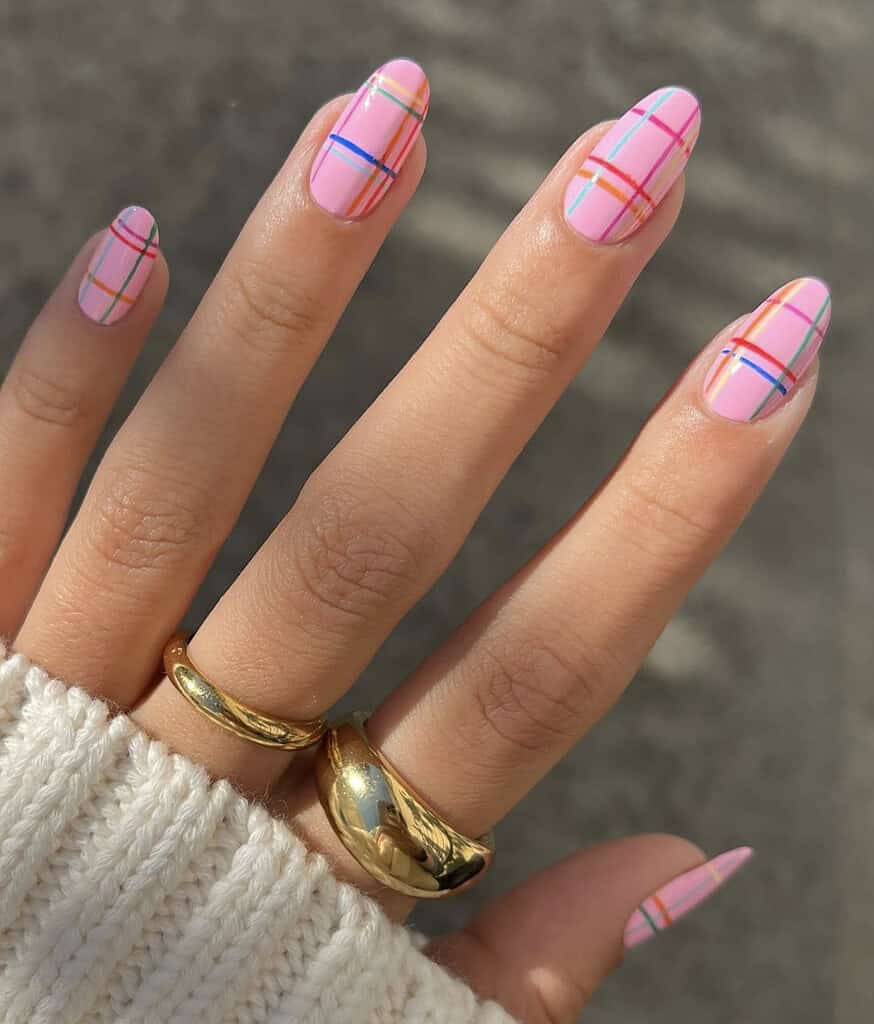 Pink Plaid Nails