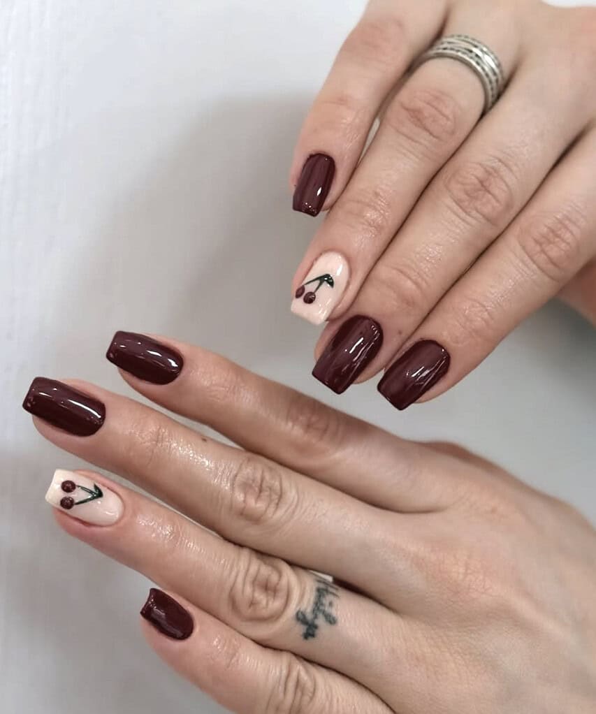 Cherry Accent Nails